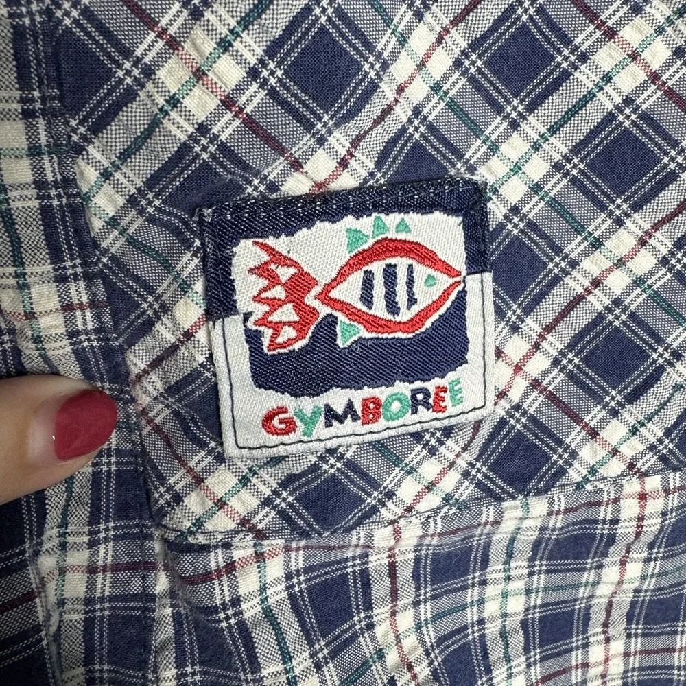 Gymboree Vintage Rainbow Tag 90s Blue Plaid‎ Seersucker Romper Boys Infant 3-6 M